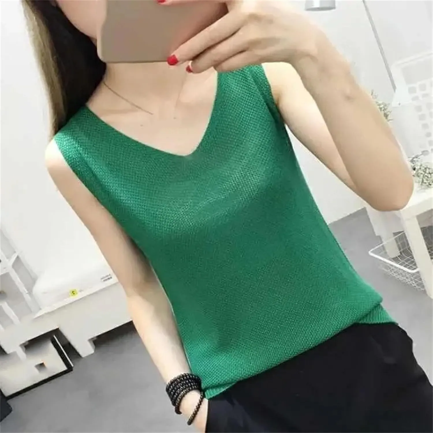 Women Tank Tops Sleeveless Knitted Loose Singlets Camisole Loose T Shirt