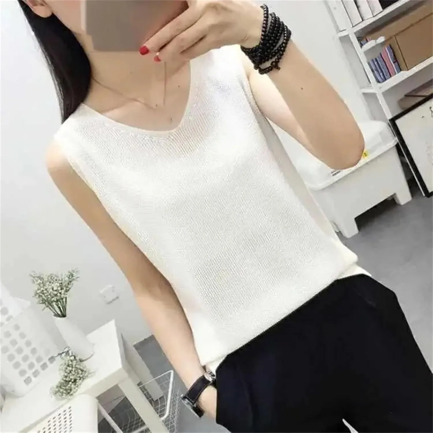 Women Tank Tops Sleeveless Knitted Loose Singlets Camisole Loose T Shirt