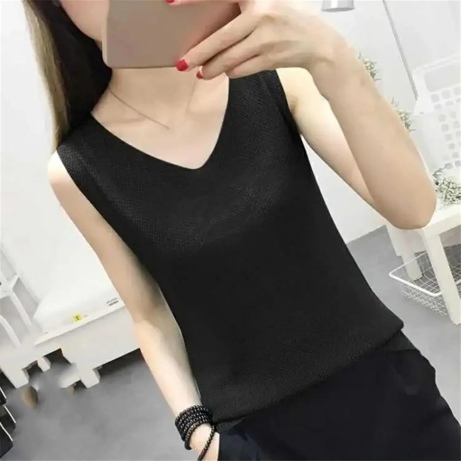 Women Tank Tops Sleeveless Knitted Loose Singlets Camisole Loose T Shirt