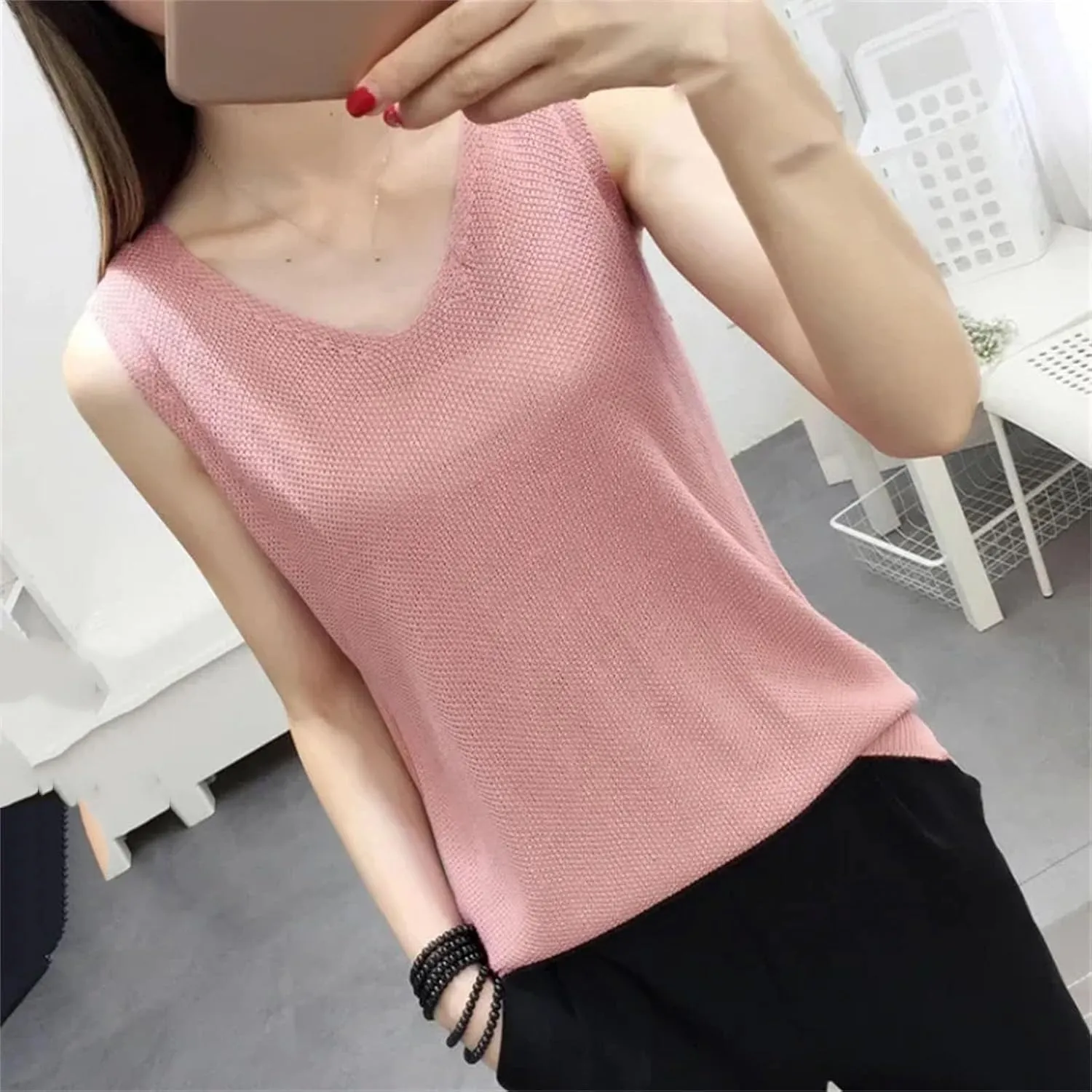 Women Tank Tops Sleeveless Knitted Loose Singlets Camisole Loose T Shirt