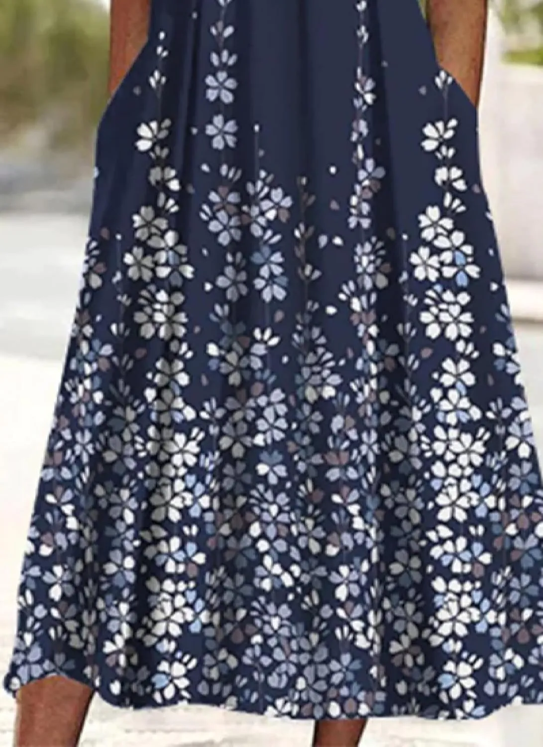 Womens 2025 Fashion Outfits Plant Print Side Pocket Midi Dress Stylish V Neck Midi Dress