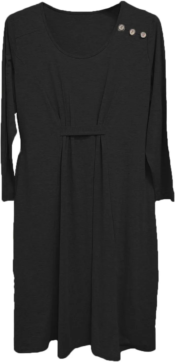 Women's 3/4 Sleeve A-line Flare Midi Long Dress Plus Size 2025 Fashion Swing Irregular Hem A Line Flowy Pleated Dress