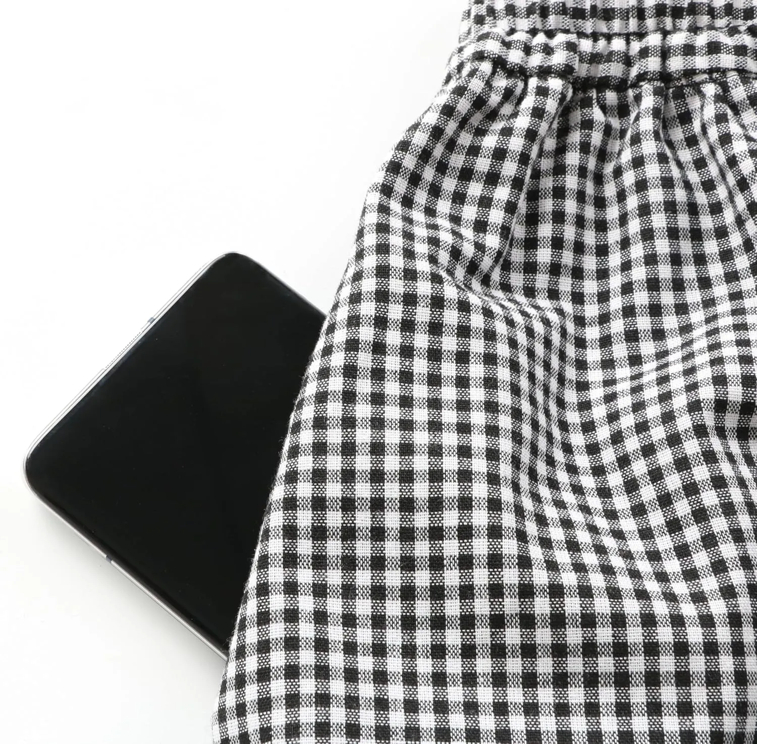 Women's Baggy Plaid Cotton Linen Pants Elastic Waist Gingham Wide Leg Palazzo Capri Pants