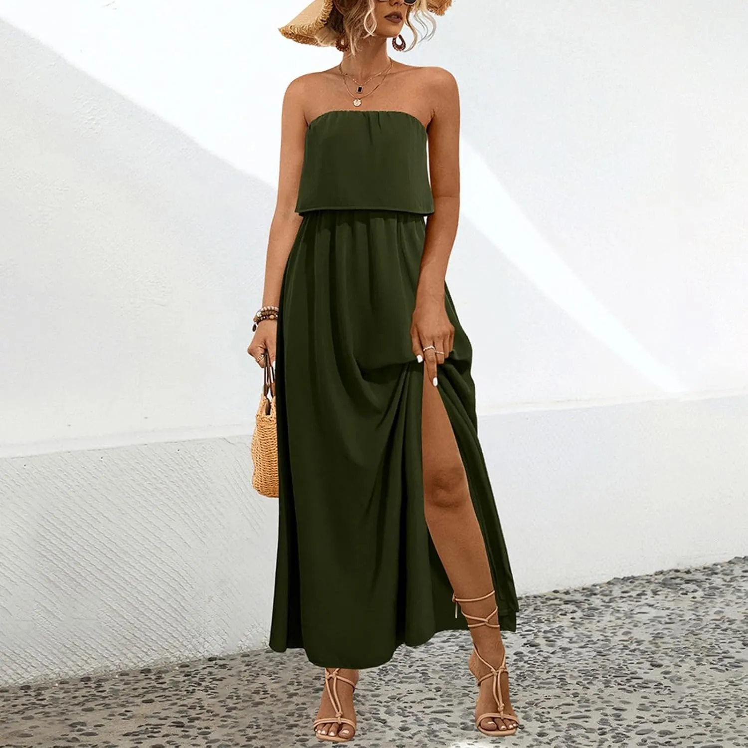 Women's Boho Floral Print Off Shoulder Split Long A Line Dress Floral Short Sleeve A Line Beach Vacation Dresses