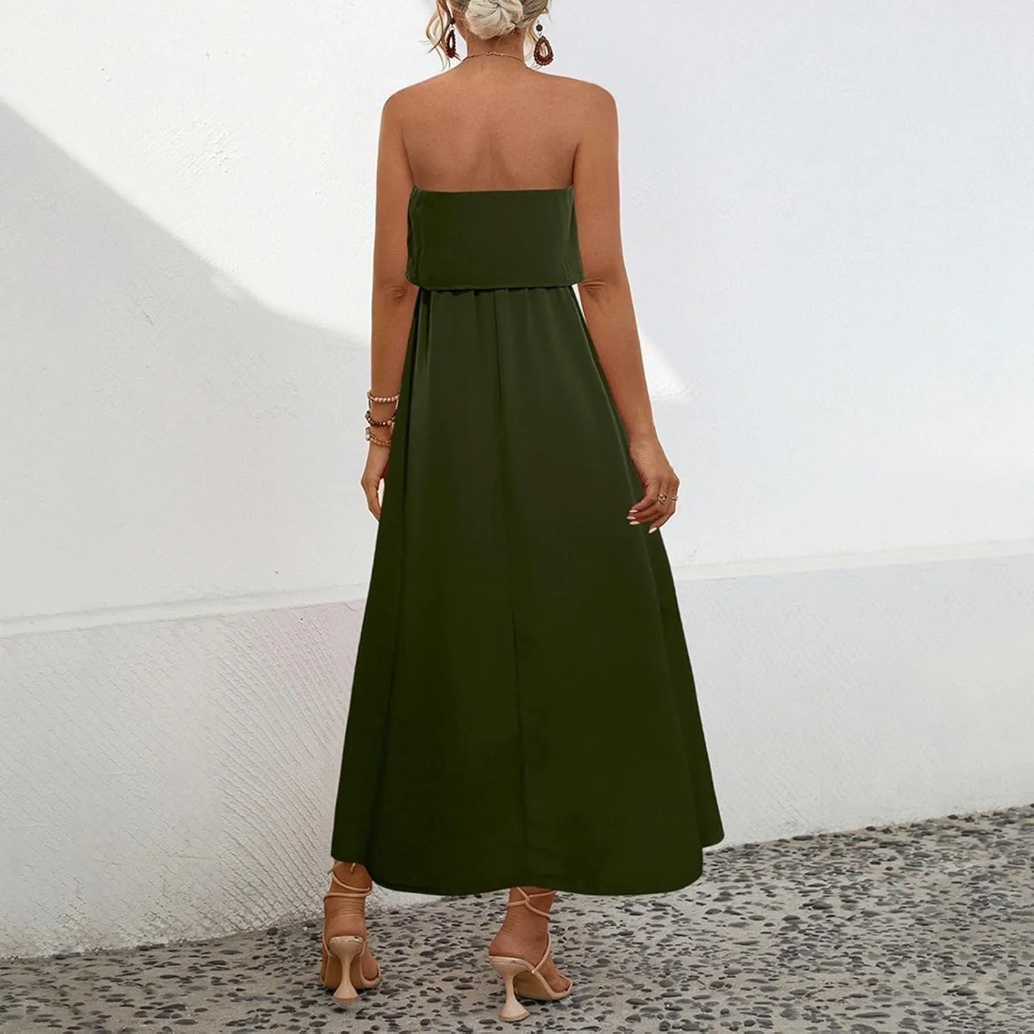 Women's Boho Floral Print Off Shoulder Split Long A Line Dress Floral Short Sleeve A Line Beach Vacation Dresses