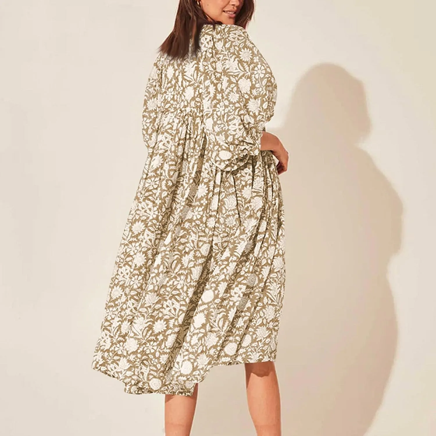 Womens Boho Maxi Dresses Summer Floral 3/4 Puff Sleeve Flowy Swing Tiered Long Beach Sundresses Vacation Outfits