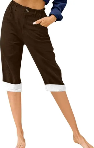 Womens Capri Pants 2025 Summer Wide Leg Casual Solid Color High Waist Loose Cropped Trousers with Pockets