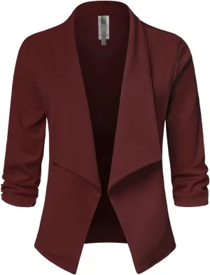 Women's Casual 3/4 Sleeve Office Work Open Front Blazer Cardigan Jacket (S-3XL)