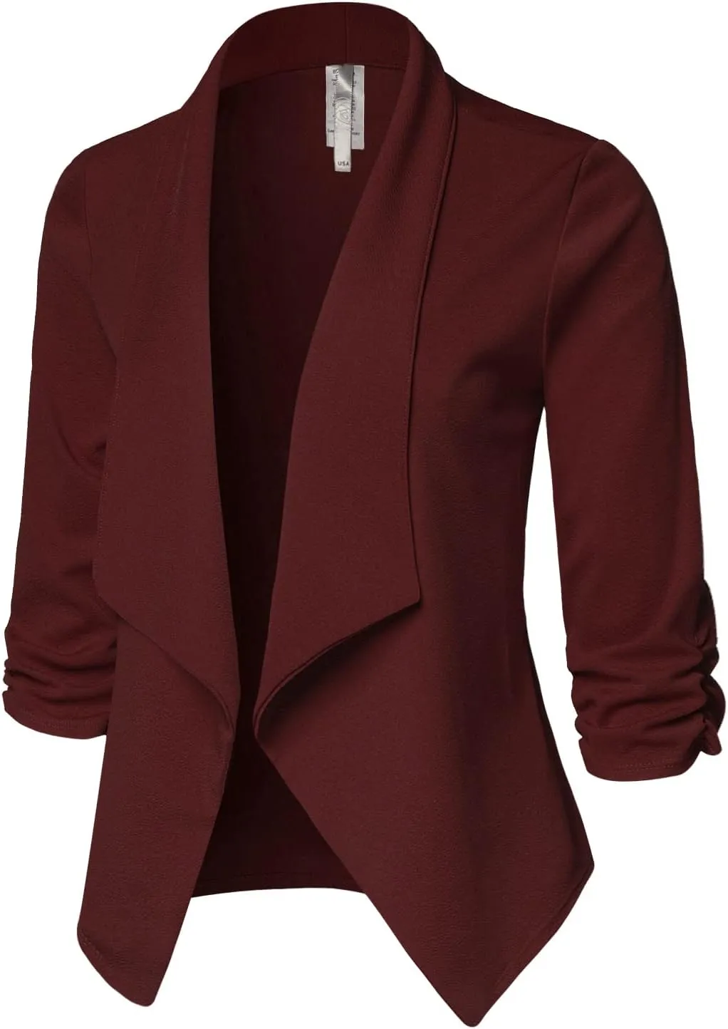 Women's Casual 3/4 Sleeve Office Work Open Front Blazer Cardigan Jacket (S-3XL)