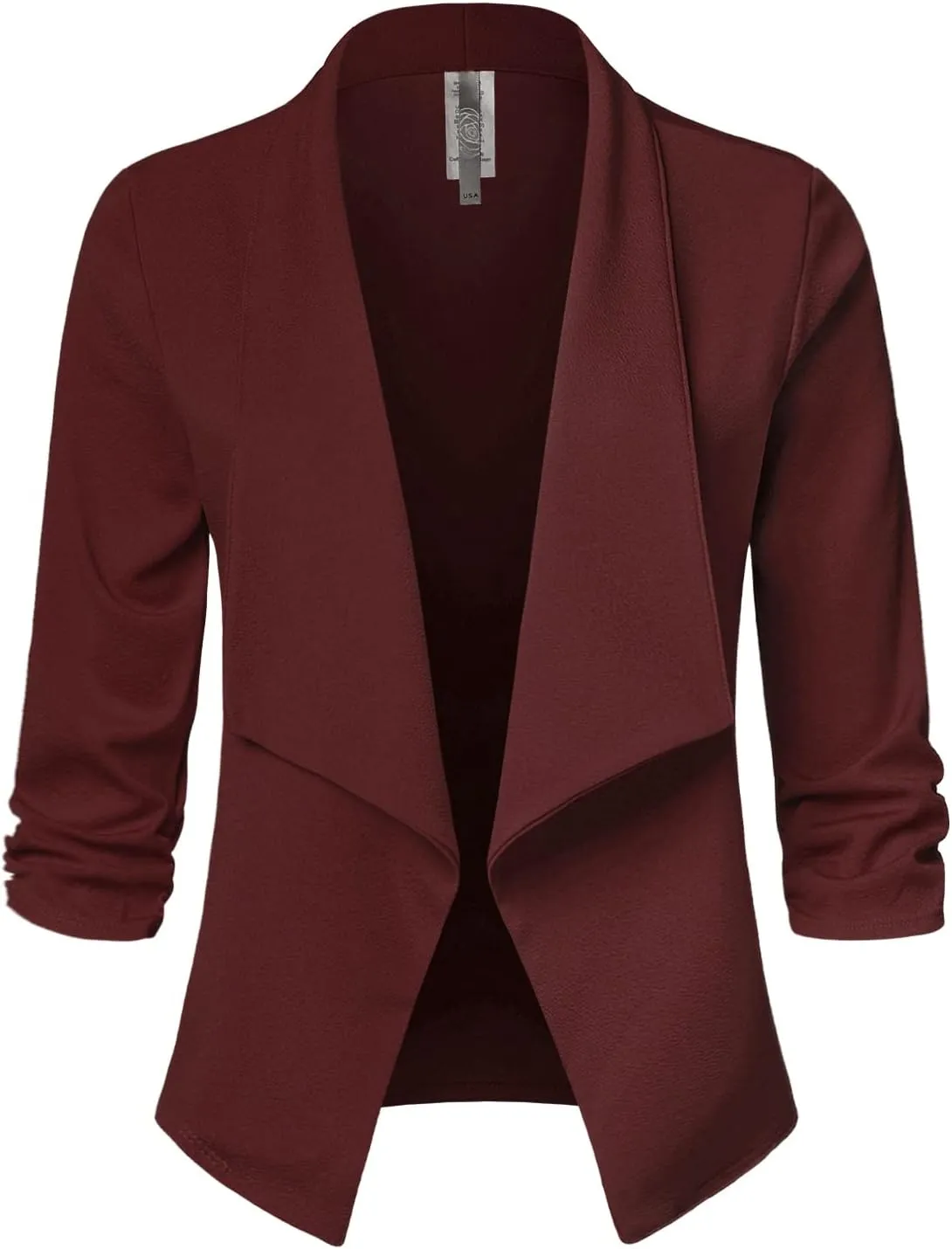 Women's Casual 3/4 Sleeve Office Work Open Front Blazer Cardigan Jacket (S-3XL)