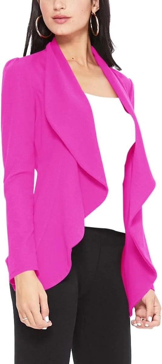 Women's Casual Long Sleeves Open Front Office Wear Solid Blazer Jacket S-3XL Made in USA