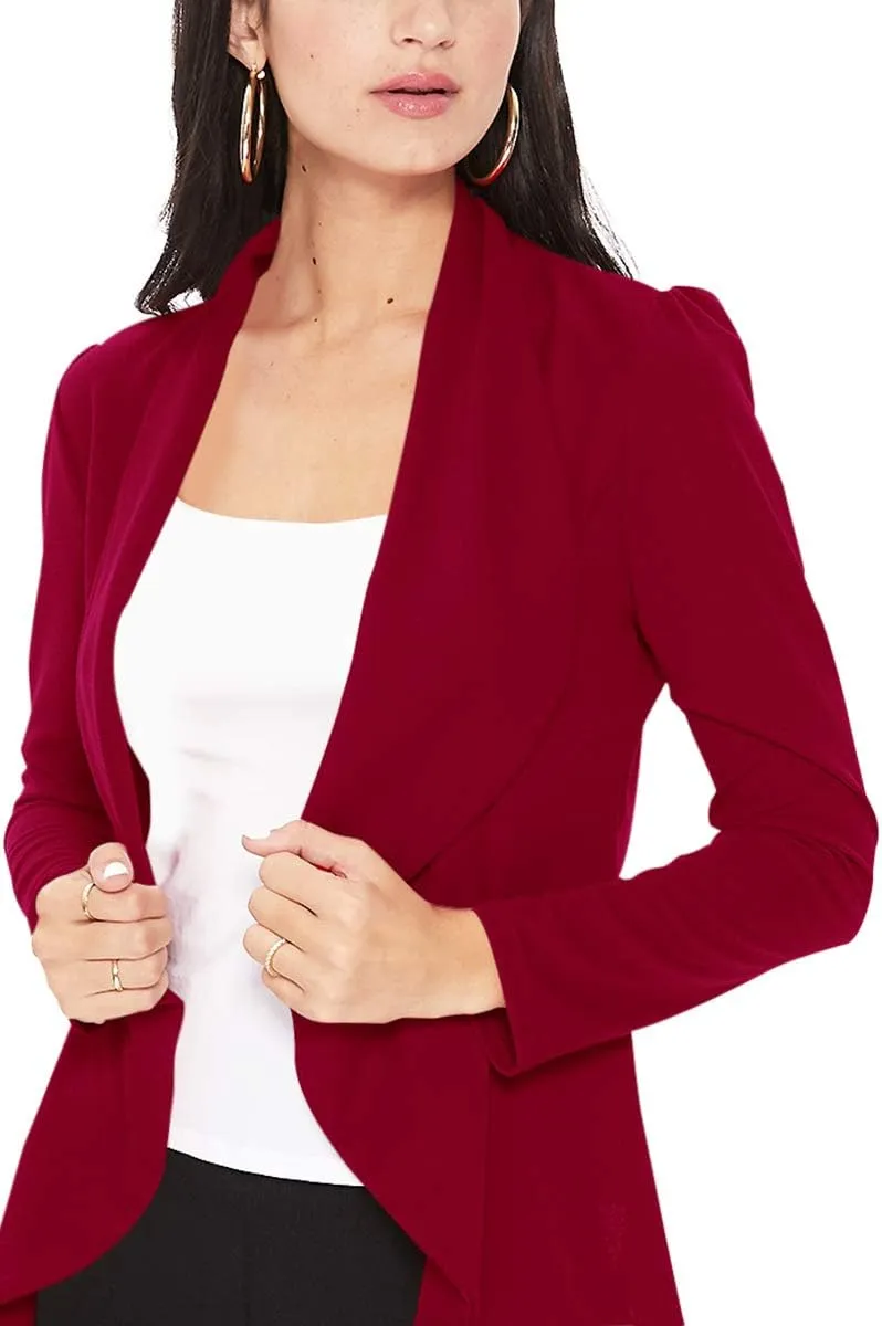 Women's Casual Long Sleeves Open Front Office Wear Solid Blazer Jacket S-3XL Made in USA