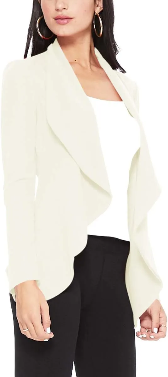 Women's Casual Long Sleeves Open Front Office Wear Solid Blazer Jacket S-3XL Made in USA