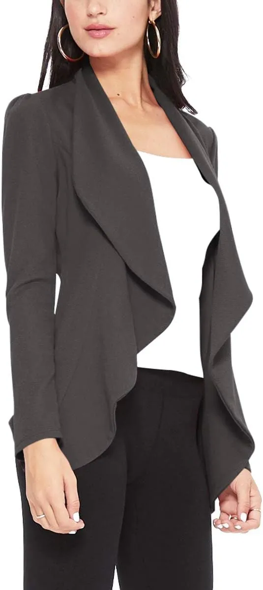 Women's Casual Long Sleeves Open Front Office Wear Solid Blazer Jacket S-3XL Made in USA