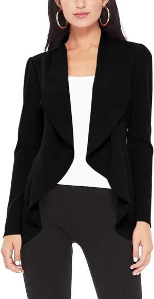 Women's Casual Long Sleeves Open Front Office Wear Solid Blazer Jacket S-3XL Made in USA