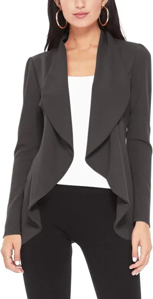 Women's Casual Long Sleeves Open Front Office Wear Solid Blazer Jacket S-3XL Made in USA