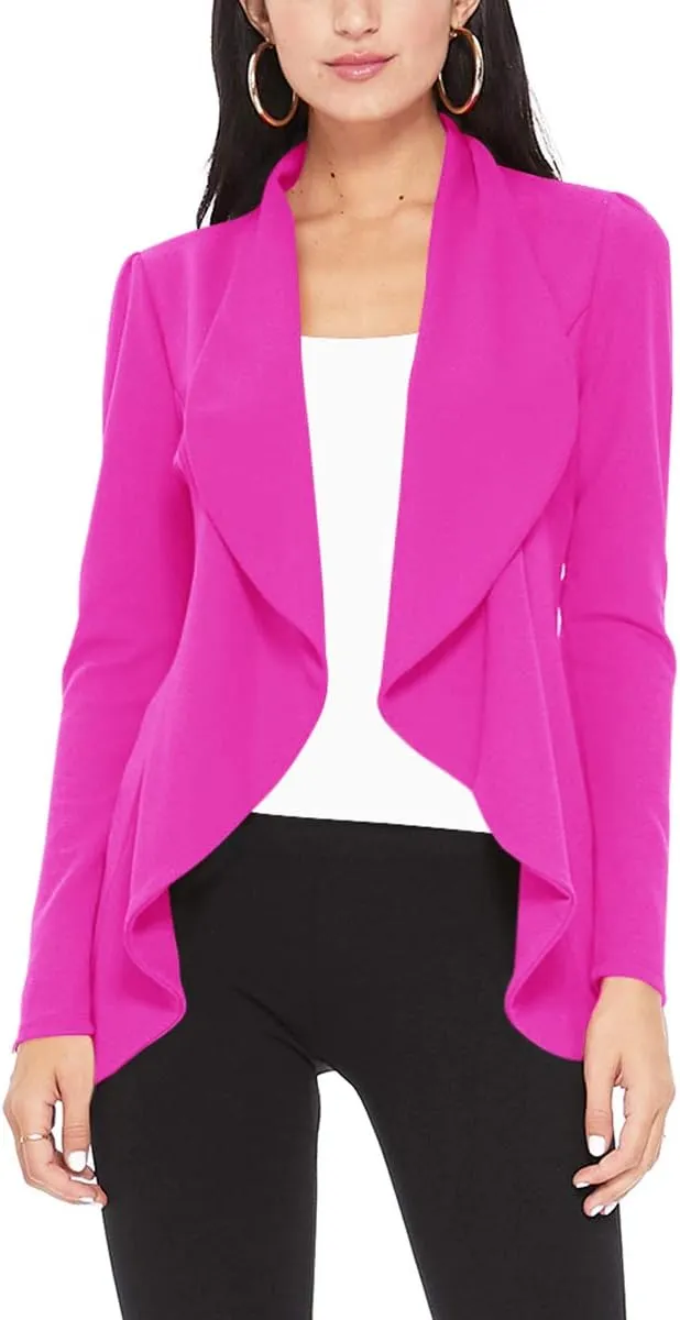 Women's Casual Long Sleeves Open Front Office Wear Solid Blazer Jacket S-3XL Made in USA