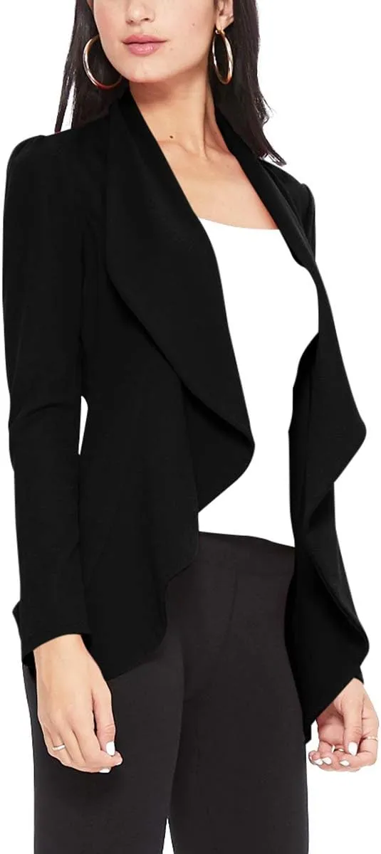 Women's Casual Long Sleeves Open Front Office Wear Solid Blazer Jacket S-3XL Made in USA