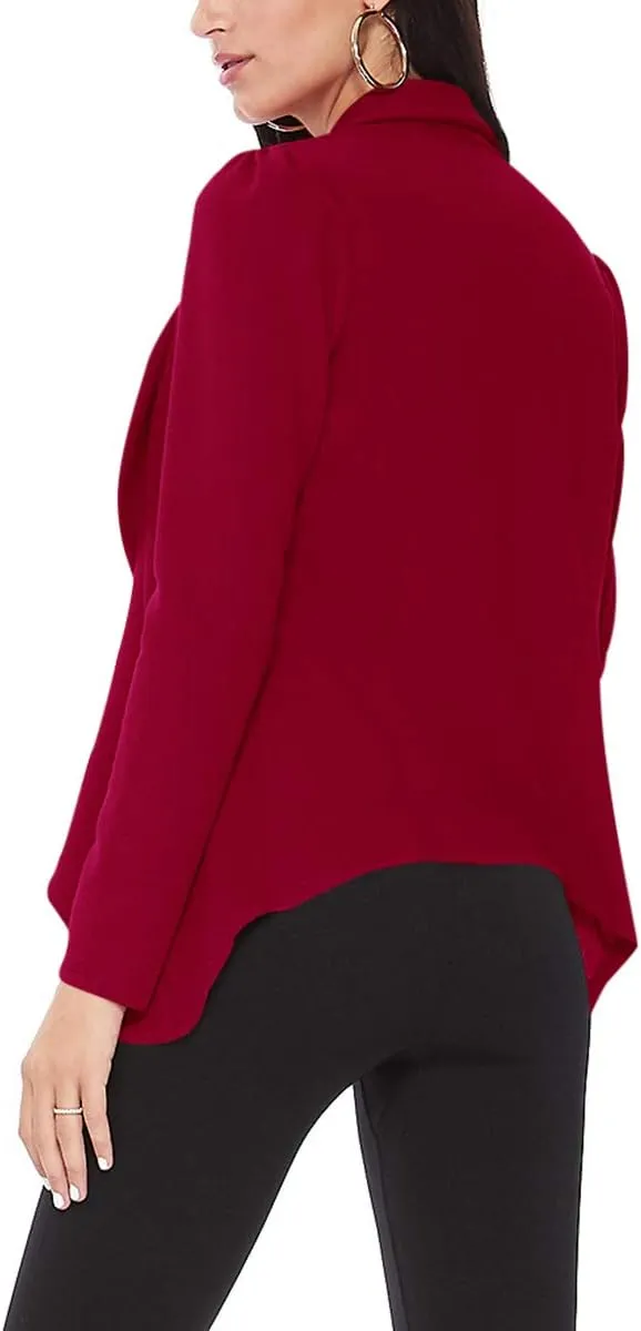 Women's Casual Long Sleeves Open Front Office Wear Solid Blazer Jacket S-3XL Made in USA