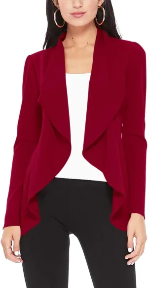 Women's Casual Long Sleeves Open Front Office Wear Solid Blazer Jacket S-3XL Made in USA