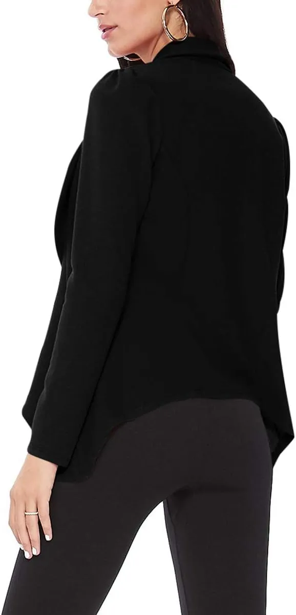 Women's Casual Long Sleeves Open Front Office Wear Solid Blazer Jacket S-3XL Made in USA