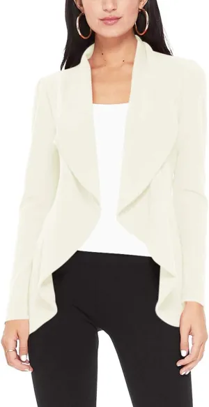Women's Casual Long Sleeves Open Front Office Wear Solid Blazer Jacket S-3XL Made in USA