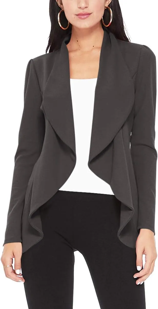 Women's Casual Long Sleeves Open Front Office Wear Solid Blazer Jacket S-3XL Made in USA