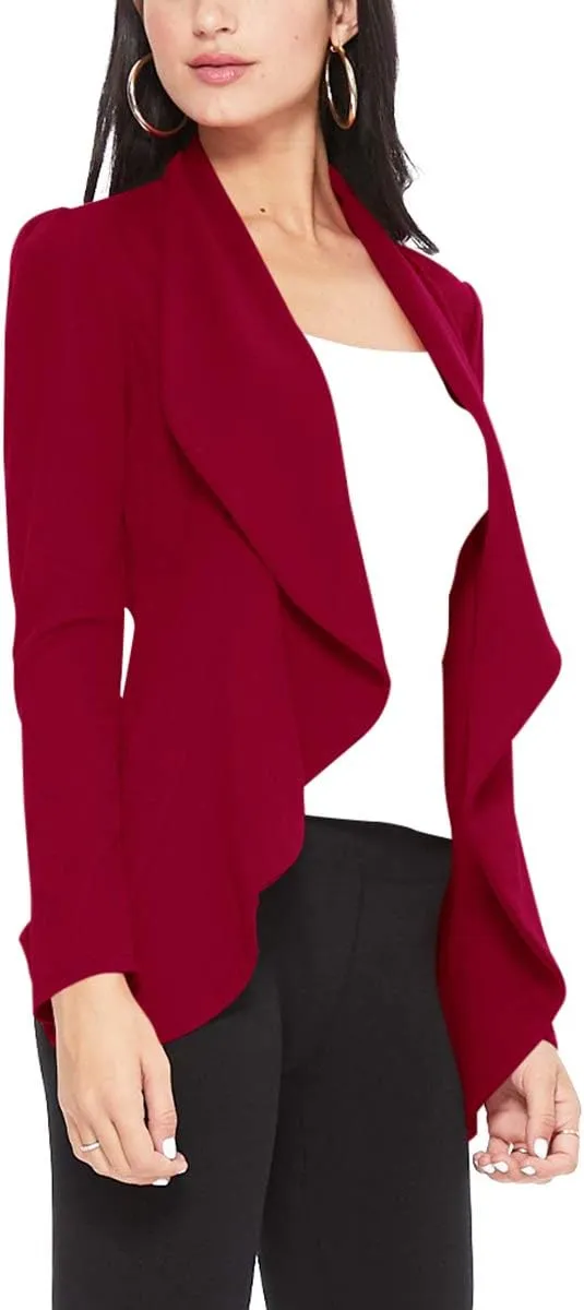 Women's Casual Long Sleeves Open Front Office Wear Solid Blazer Jacket S-3XL Made in USA