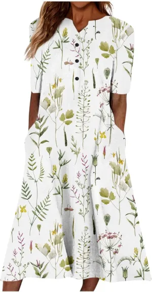 Womens Casual Printed Dresses V Neck Fashion Short Sleeve 2025 Sexy Swing Summer Dressy Daily Party Dress