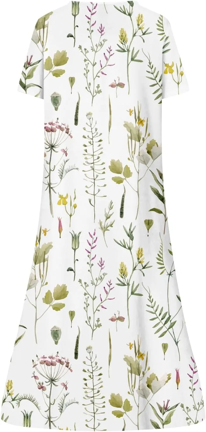 Womens Casual Printed Dresses V Neck Fashion Short Sleeve 2025 Sexy Swing Summer Dressy Daily Party Dress