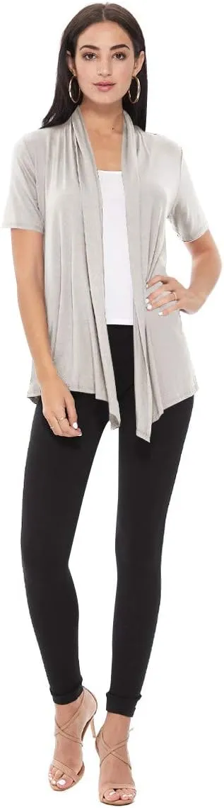 Women's Casual Solid Short Sleeve Basic Open Draped Front Cardigan Office Wear