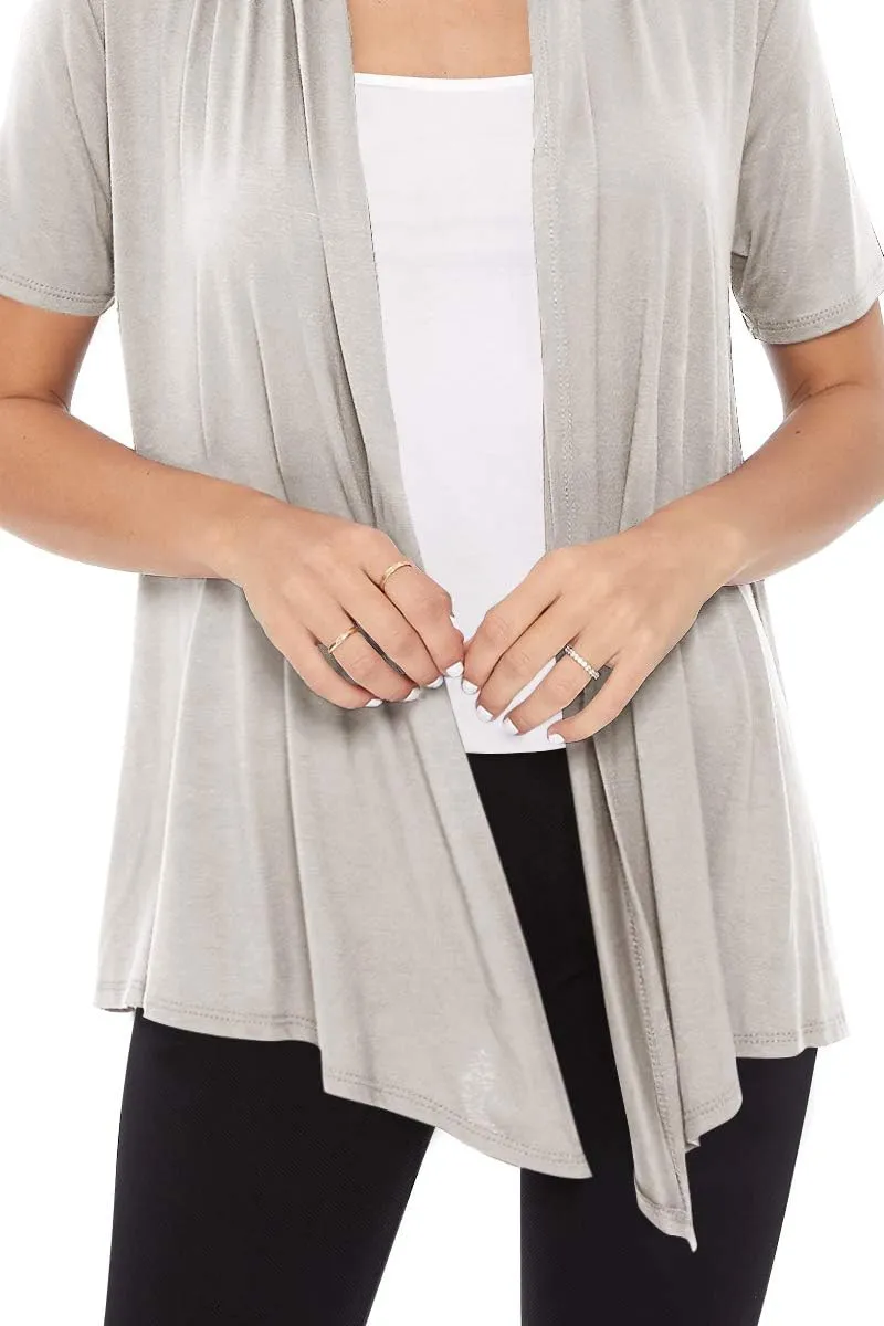 Women's Casual Solid Short Sleeve Basic Open Draped Front Cardigan Office Wear