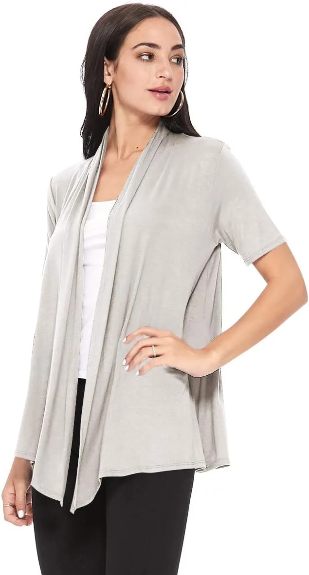 Women's Casual Solid Short Sleeve Basic Open Draped Front Cardigan Office Wear