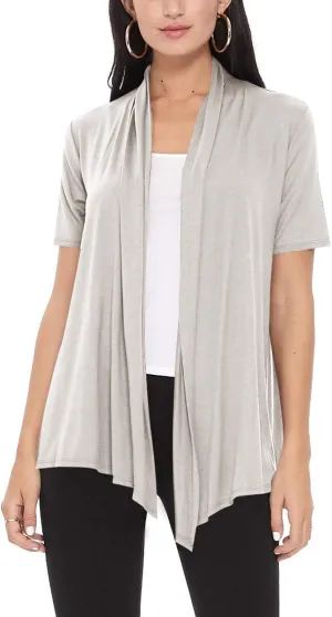 Women's Casual Solid Short Sleeve Basic Open Draped Front Cardigan Office Wear