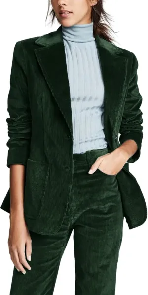 Women's Corduroy 2 Piece Suit Solid Blazer with Pocket Pants Set Outfits