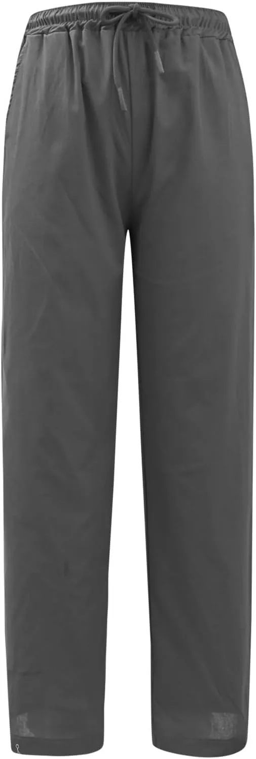 Women's Cotton Linen Pants Casual Summer High Waisted Wide Leg Cropped Baggy Lounge Pants Trousers with Pockets Beach