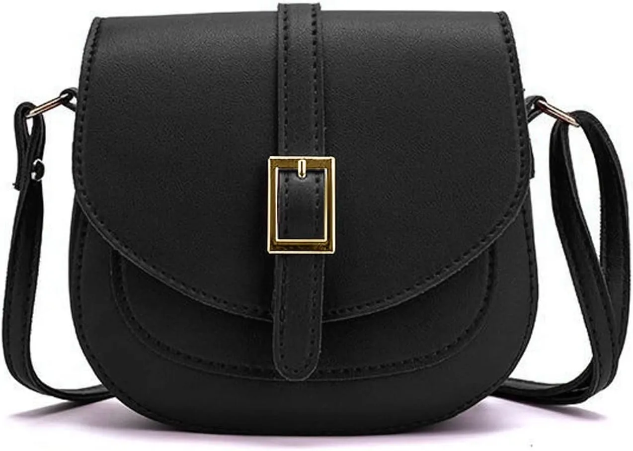 Womens Crossbody Bag Ladies Shoulder Saddle Bag Small Satchel Bag Waterproof PU Leather Messenger Bag for Travel Evening Party Wedding Black