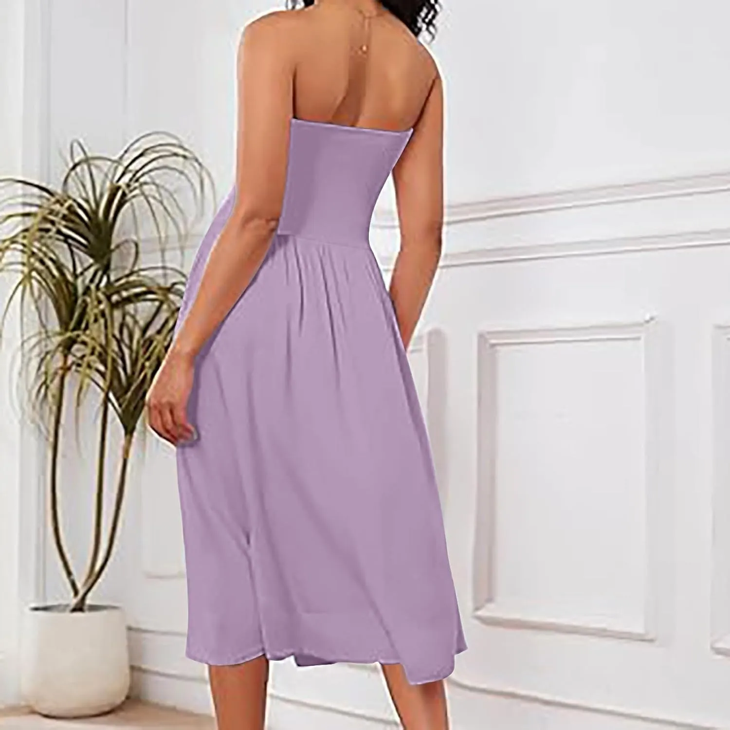 Women's Fashion 2025 Summer Elegant Strapless Tube Dress Sexy Off Shoulder Pleated Flowy Swing Mini Long Dresses