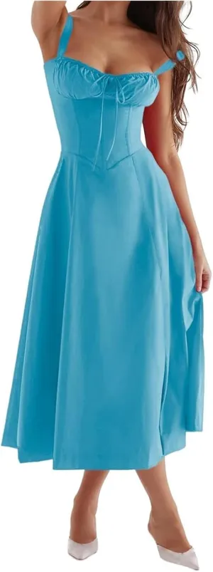 Womens Floral Corset Dress Sleeveless Formal Cocktail Dresses Boho Flowy Slit Going Out A Line Swing Sundress