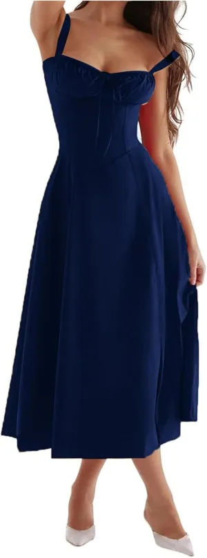 Womens Floral Corset Dress Sleeveless Formal Cocktail Dresses Boho Flowy Slit Going Out A Line Swing Sundress