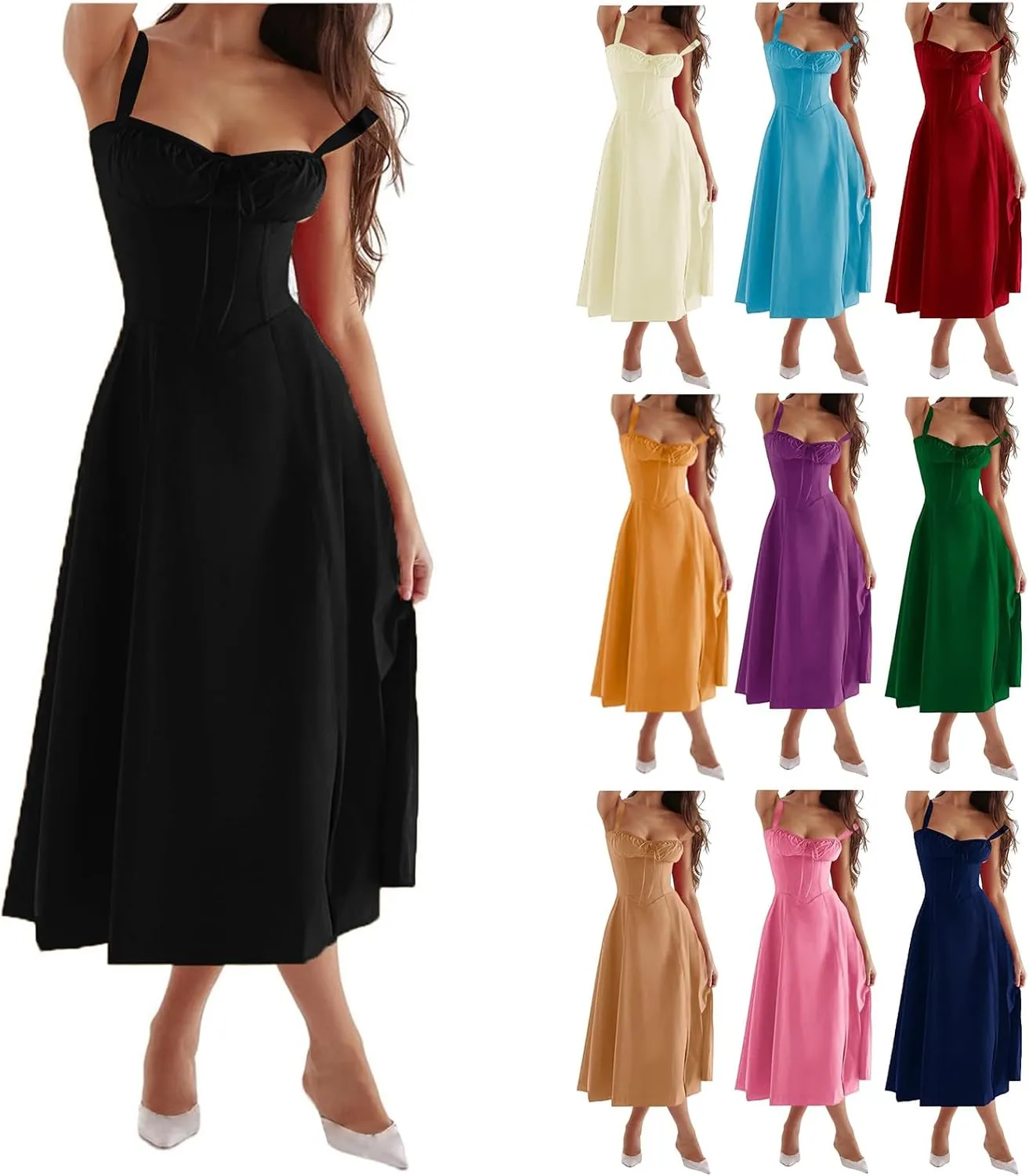 Womens Floral Corset Dress Sleeveless Formal Cocktail Dresses Boho Flowy Slit Going Out A Line Swing Sundress