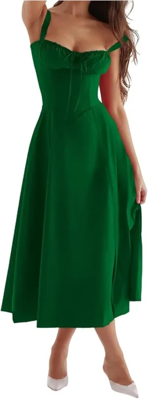 Womens Floral Corset Dress Sleeveless Formal Cocktail Dresses Boho Flowy Slit Going Out A Line Swing Sundress
