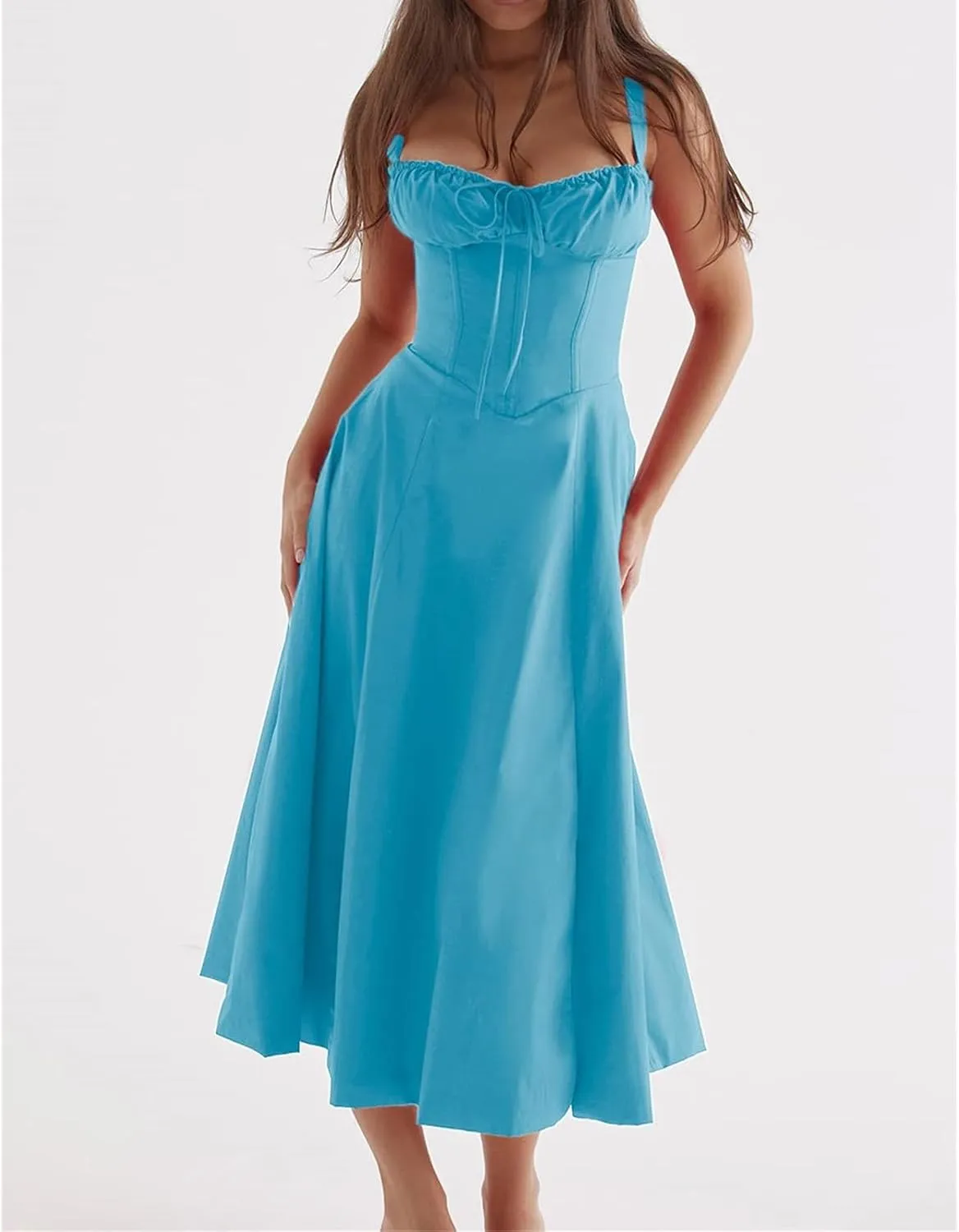 Womens Floral Corset Dress Sleeveless Formal Cocktail Dresses Boho Flowy Slit Going Out A Line Swing Sundress