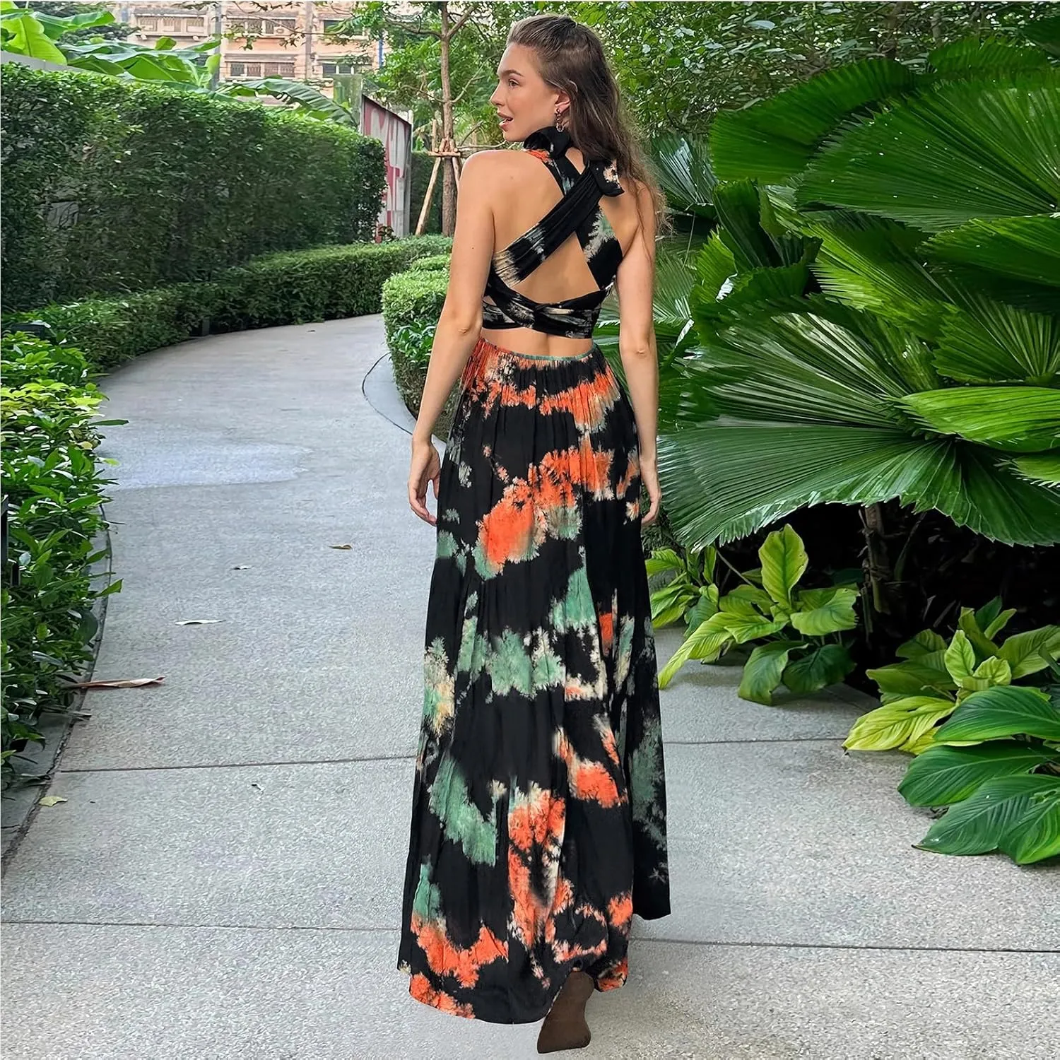Women's Floral Long Maxi Dress Summer Spaghetti Strap Sleeveless Flowy Boho Wrap V Neck Beach Floor Length Dresses