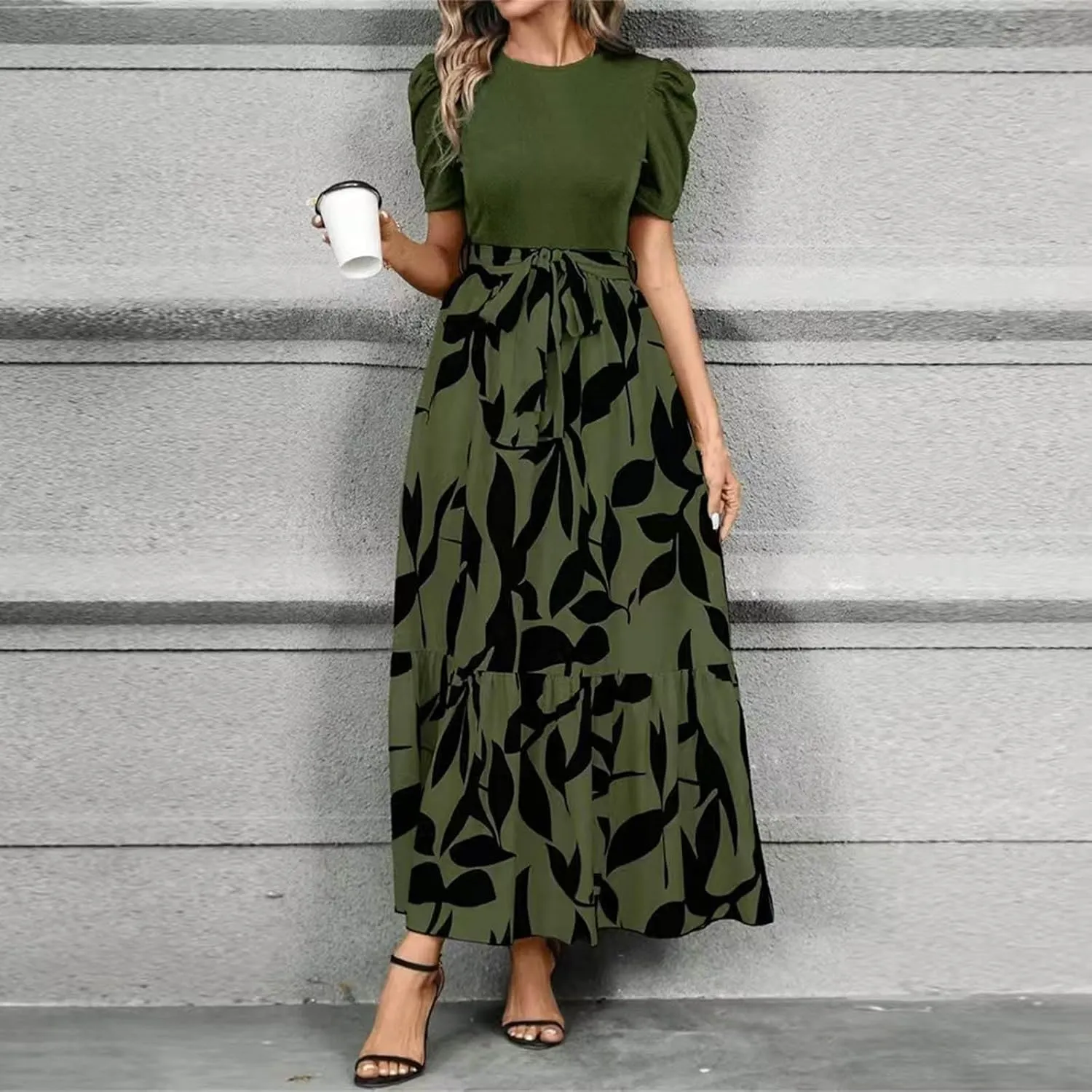 Women's Floral Printed Ruffle Short Sleeve Maxi Dress Casual Long Flowy Dresses 2025 Summer Dresses with Pockets