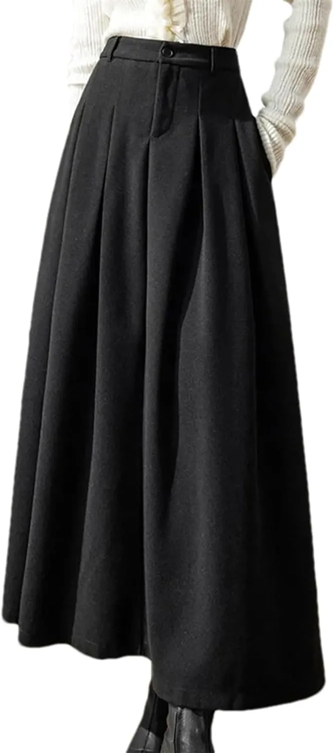 Women's High Waist A-Line Midi Skirt  Casual Office Wear Loose Fit with Pockets