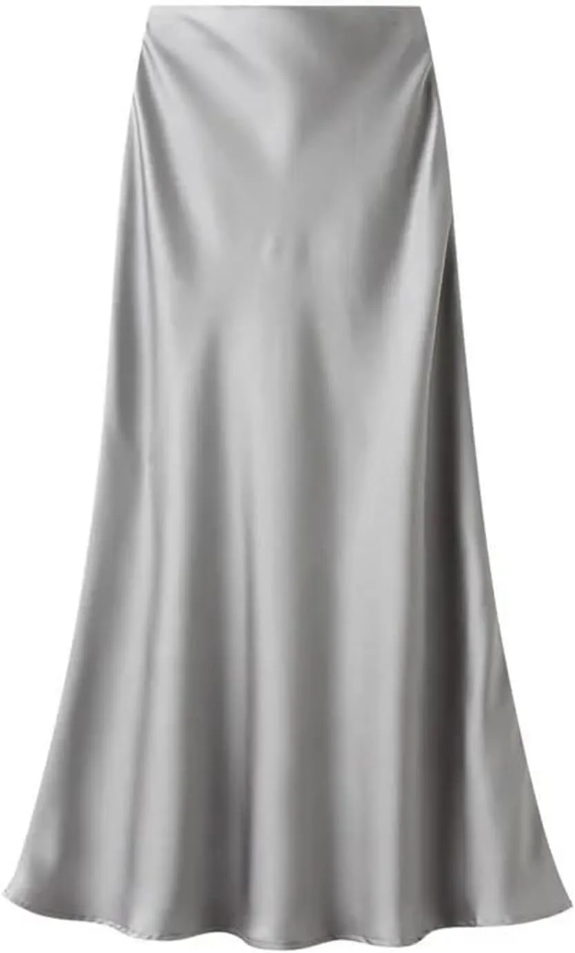 Women's High-Waisted Slim Fishtail Satin Skirt - Elastic Waist Mid-Length Swing for Summer Office Wear