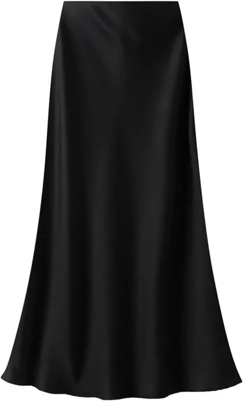 Women's High-Waisted Slim Fishtail Satin Skirt - Elastic Waist Mid-Length Swing for Summer Office Wear