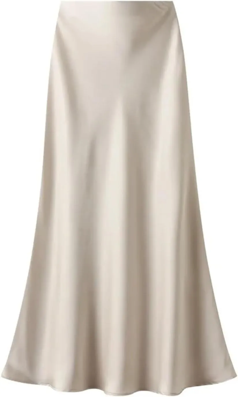 Women's High-Waisted Slim Fishtail Satin Skirt - Elastic Waist Mid-Length Swing for Summer Office Wear