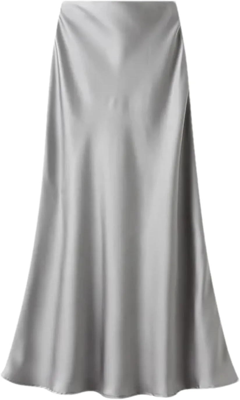 Women's High-Waisted Slim Fishtail Satin Skirt - Elastic Waist Mid-Length Swing for Summer Office Wear